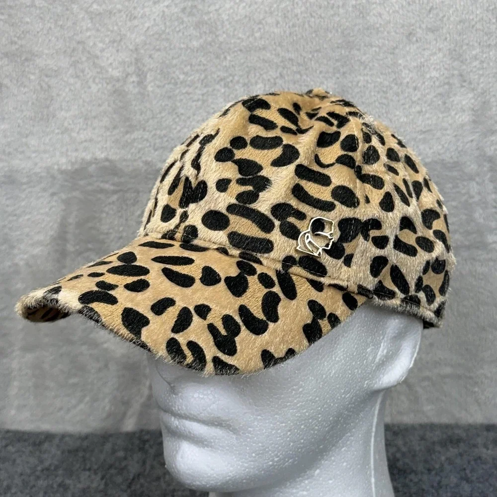 Karl Lagerfeld Hat Cap Strap Back Womens Adjustable‎ Beige Leopard Velour Logo